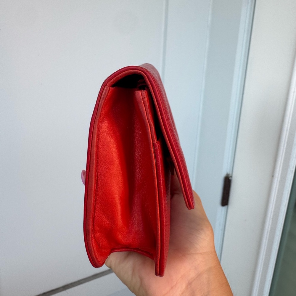 Vintage Chanel Red Caviar Leather Clutch Authentic, with Aftermarket Chain - Picture 9 of 14